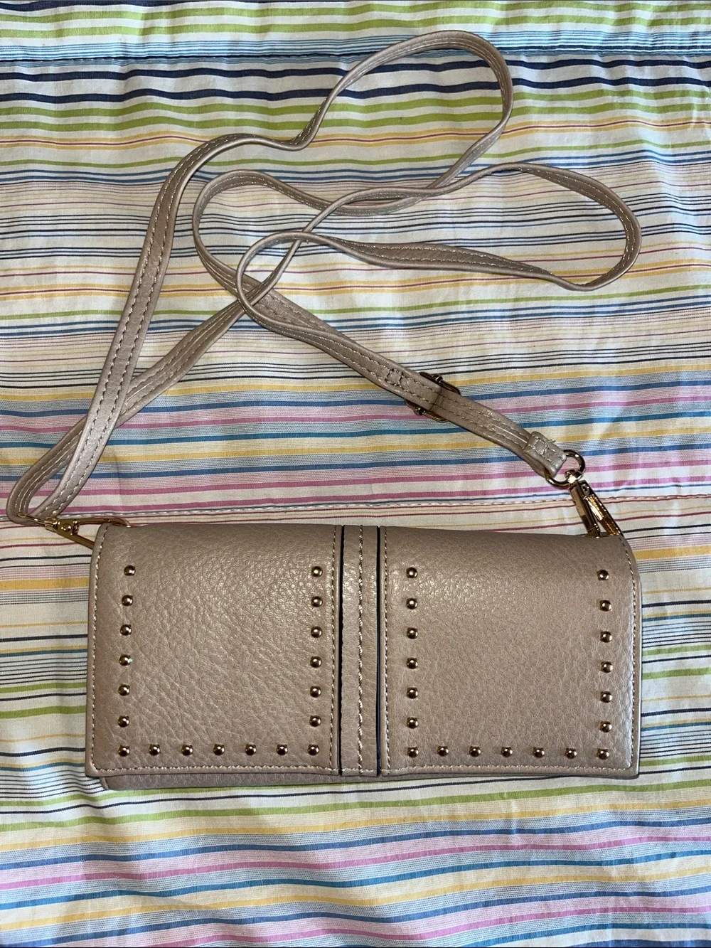 Montana West Taupe Studded Crossbody Clutch Wallet with Adjustable Strap